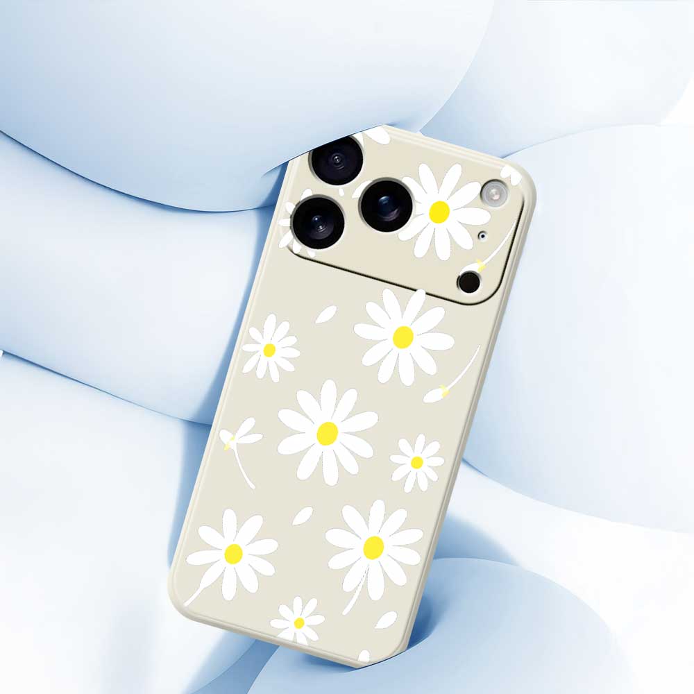 For iPhone 17 Pro Max Case White Daisy Pattern Printing Straight Edge TPU Phone Back Cover