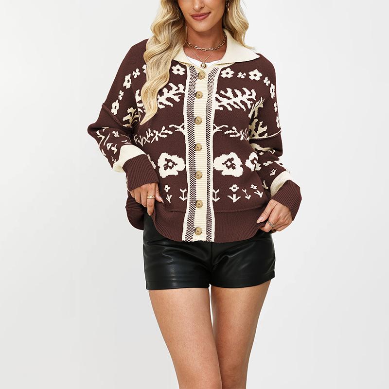 VEZFAA Moda feminina casual outono inverno manga comprida gola polo suéteres