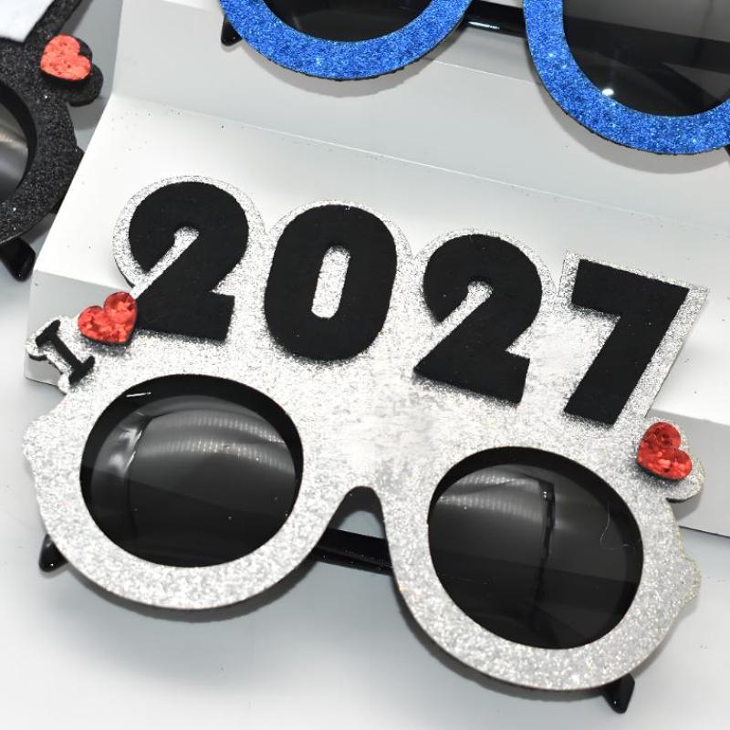 Óculos com Número 2027 Óculos de Feliz Ano Novo Óculos de Sol com Glitter de Diamante Adereço de Cosplay Decoração de Festa de Natal Óculos Engraçados