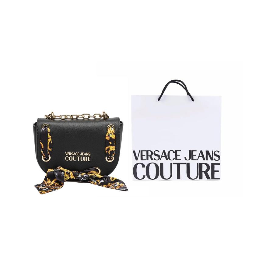 Versace Jeans Couture Chain Strap Silk Scarf Decorated Polyester Shoulder Crossbody Bag Women Bags Black 74VA4BAC-ZS467-899