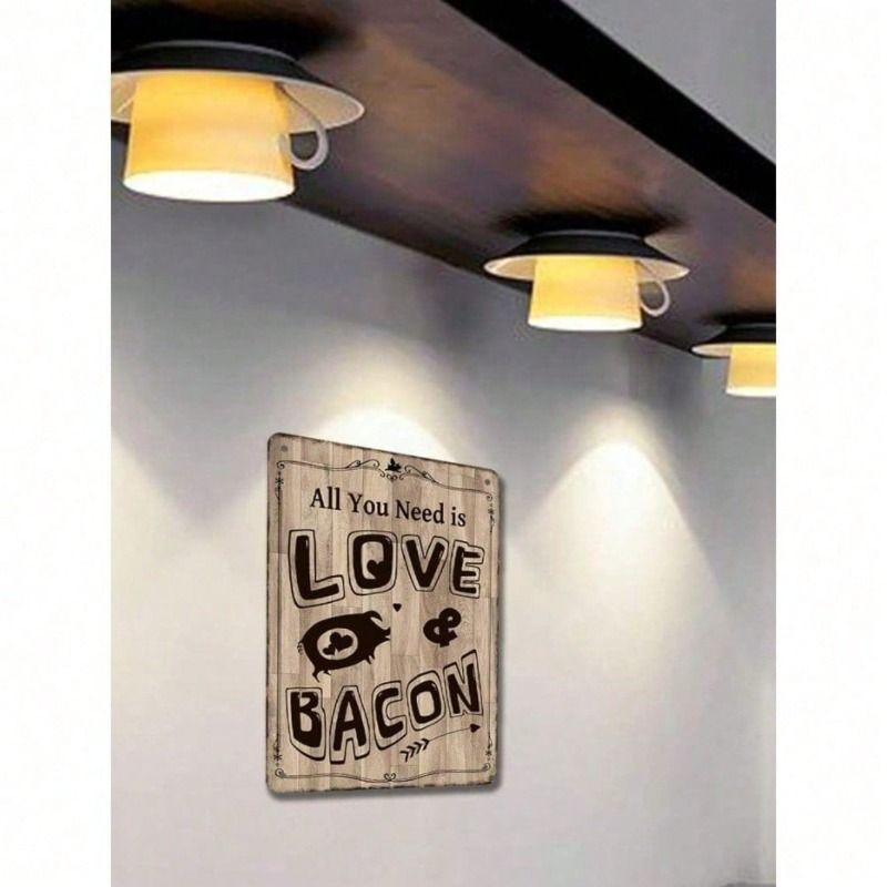 Metal Wall Art Sign, Retro Bacon Lover Gift, All You Need Is Love Poster, Kitchen Decor 8x12 Inch
