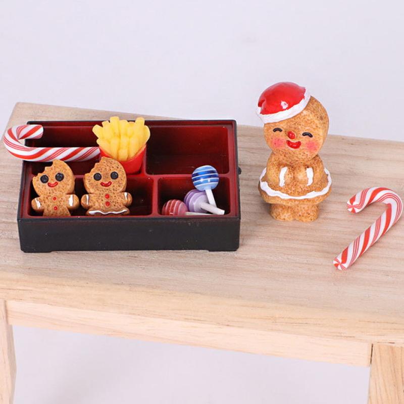 8/10Pcs Dollhouse Miniature Food Toy Candy Stick Biscuit Man Model Christmas Scene Box Ornaments Diy Decoration