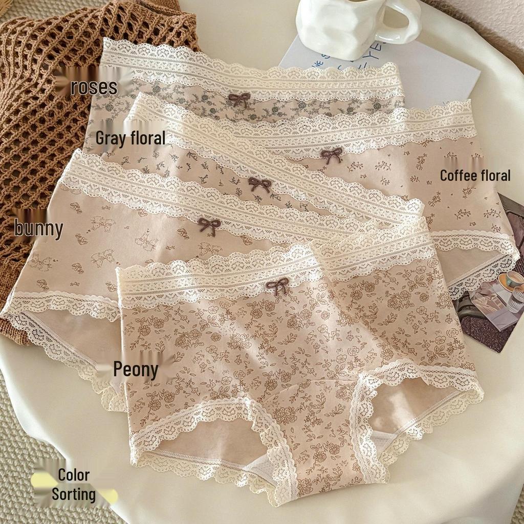 10A Antibacterial Floral Girl's Lace Trim Briefs - Mid-Waist & Comfortable