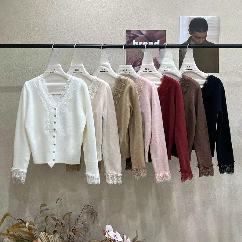 Autumn Long Sleeve Base Cardigan Jackets Women Elegant Slim Fit V-neck Knitted Women's Sweaters Coat Winter Lace Patchwork Cardigans Sweater 25854