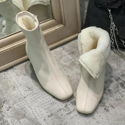 Fashion Winter Warm Plush Women Ankle Boots Fashion Zippers Thick High Heel Shoes Street Style Eelgant Keep Warm Ladies Short Boot