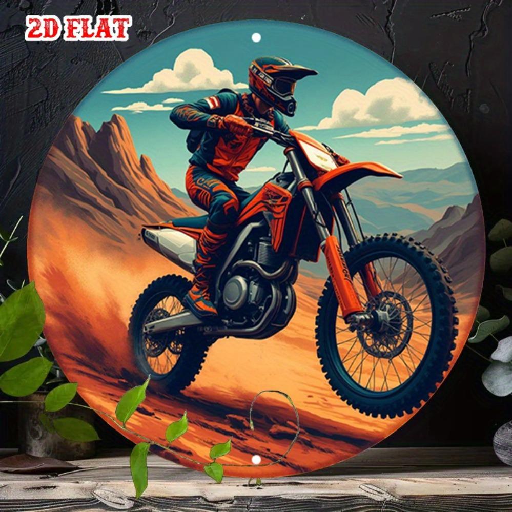 Aluminum Metal Sign Desert Motorcycle Round Wall Art Garage Decor белый