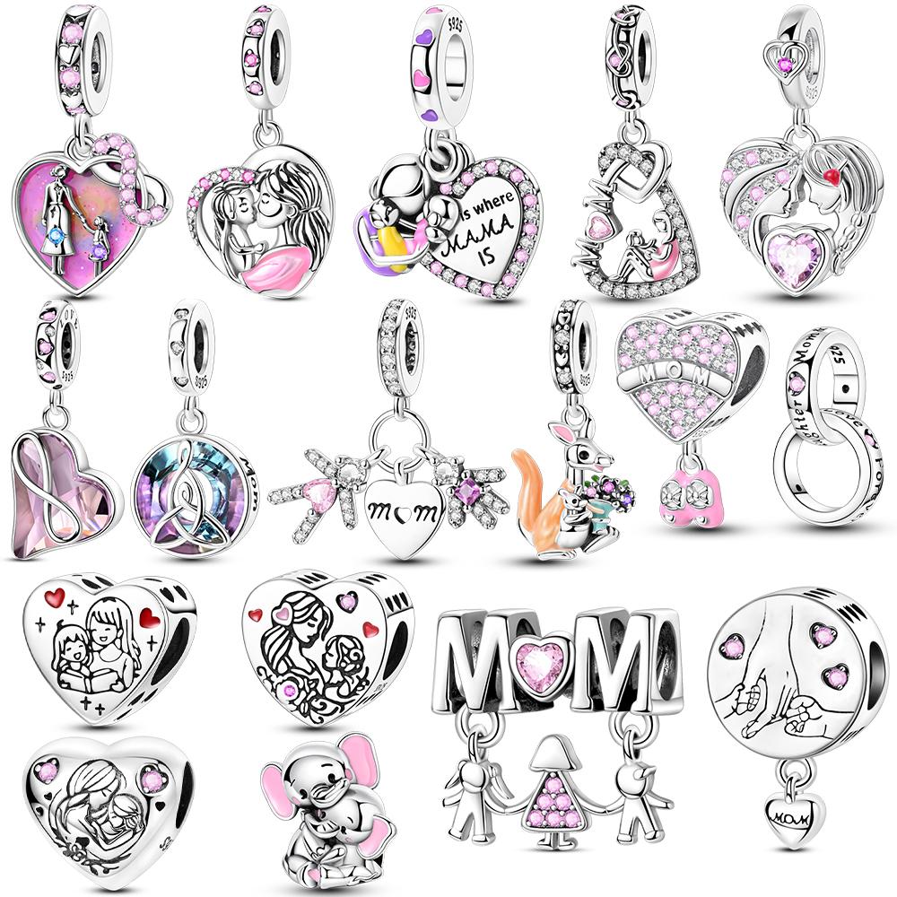 Mother Heart Charm Love Pendant Bead For Woman Fit Original New Copper Bracelet Diy Jewelry Gift For Mom