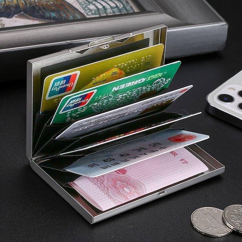 1Pc New stainless steel card case anti-magnetic anti-theft wallet mini simple high-grade stainless steel card case card holder