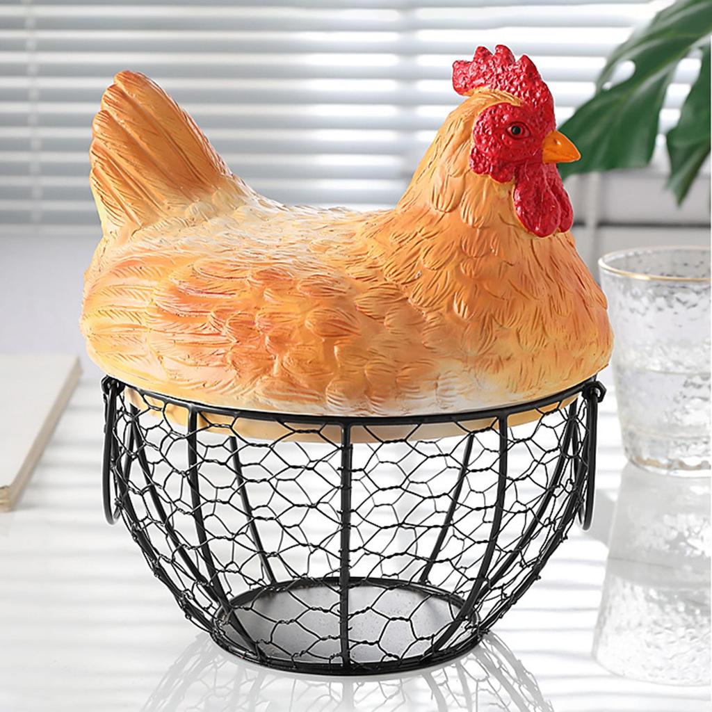 Egg Basket Vintage Metal Storage Holder Egg Gathering Basket with Hen Lid for Fruit Snack Farmhouse Kitchen Desktop Farm Easter
