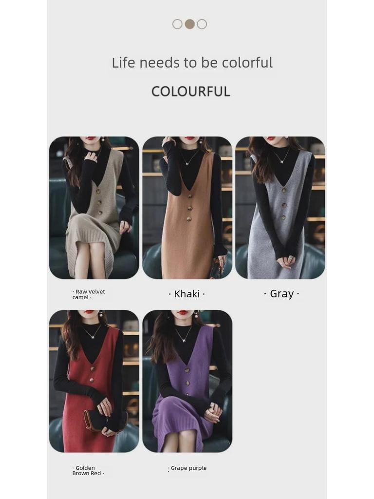 Women's Sleeveless Knit Vest Dress for Spring & Fall 2024 - Mid-Length, Loose, Over-the-Knee Style