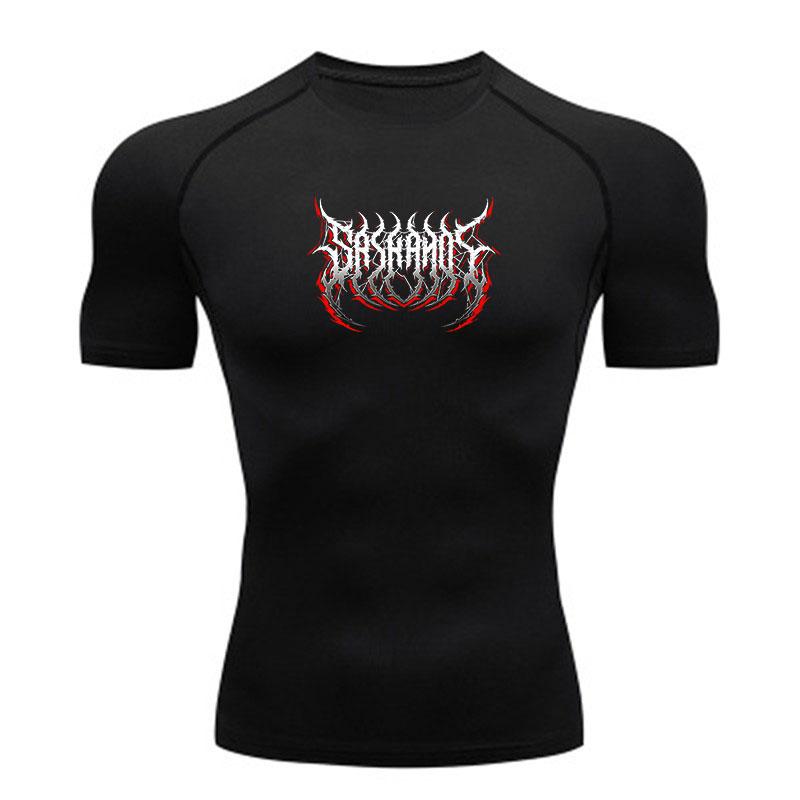 Men's Compression Fitness T-Shirt, Breathable Quick Dry Sport Tee with Extreme Heavy Metal Graphic, Stretchy Athletic Shirt for Workout Training Runni