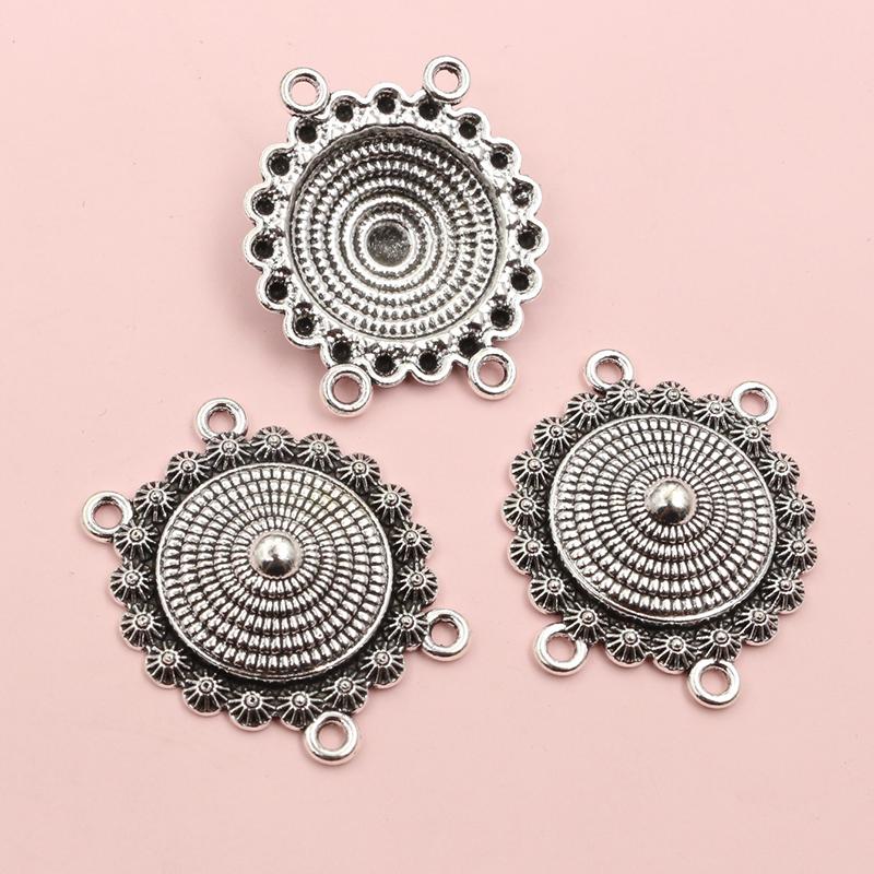 10pcs Antique Silver Plated Boho Vintage Flower Connector Charms Pendant DIY Jewelry Making Accessories Findings