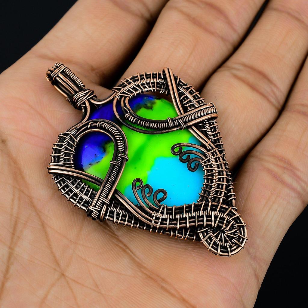 Multi Color Druzy Pendant, 999 Copper Wire Wrapped Gemstone Jewelry, Handmade Pendant, For Mother Day