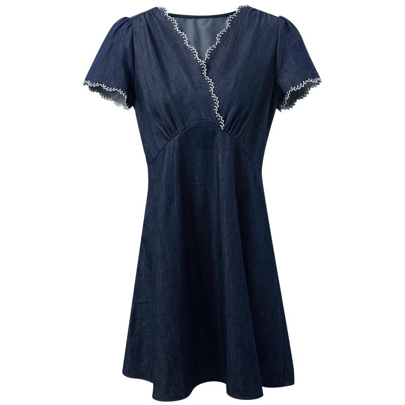 SanCai Women s Casual V-Neck A-Line Denim Dress XL 170/92A