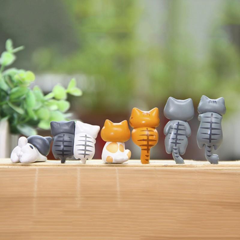 6Pcs/Set Simple Cute Lazy Cats Figurines Cartoon Design Micro Landscape Creative Kitten Shape Miniatures