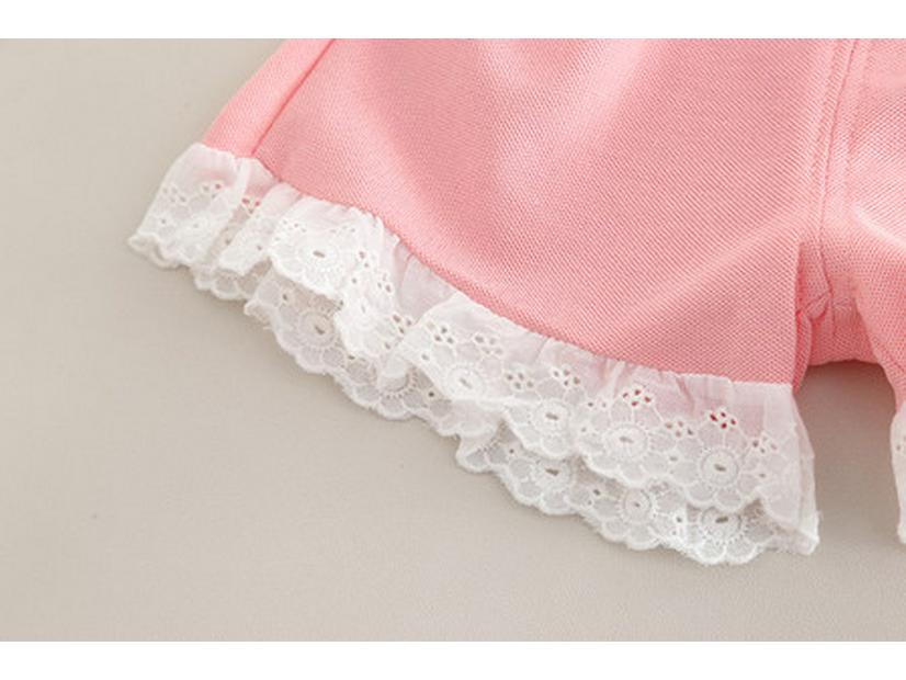 Girls' 2025 Summer Korean Lace T-Shirt & Shorts Set - Stylish Cartoon Design, Short-Sleeve, 2-Piece Trendy Outfit