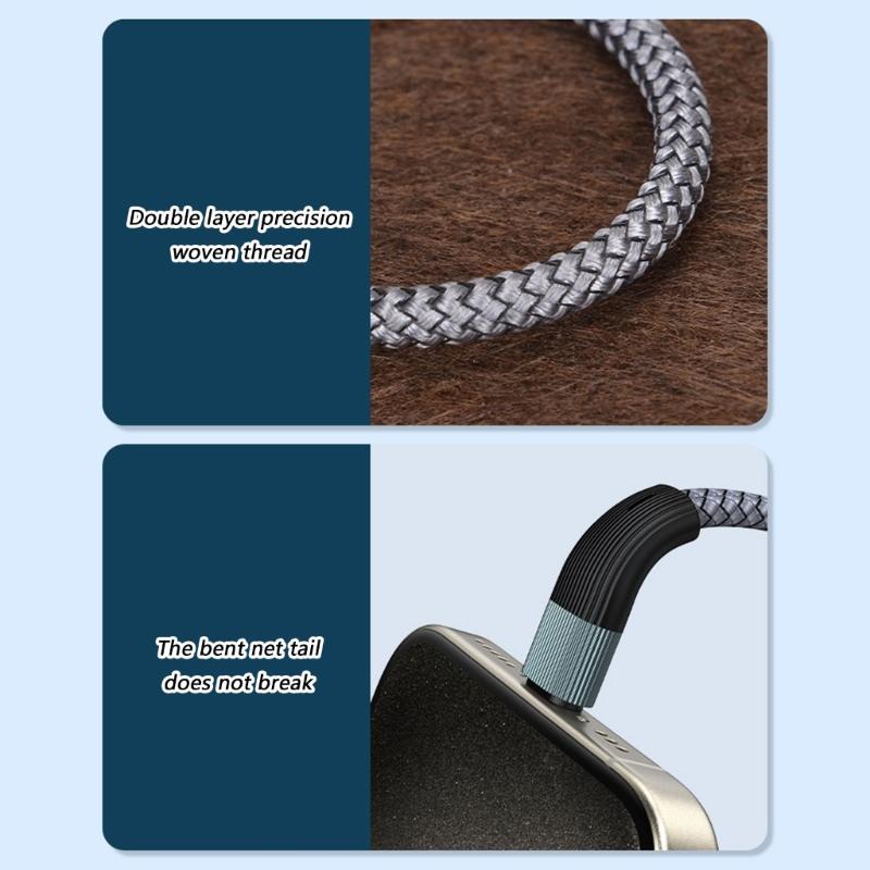 100W Type C Cable Nylon Braid Cord 1 To 2 Splitter Cord Simultaneous Charging Line For 2 Devices Flexible