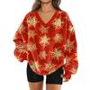 Women's Fashionable V-neck Christmas Printed Long Sleeved Casual Pullover Plush Warm Pocket Sweatshirt Top