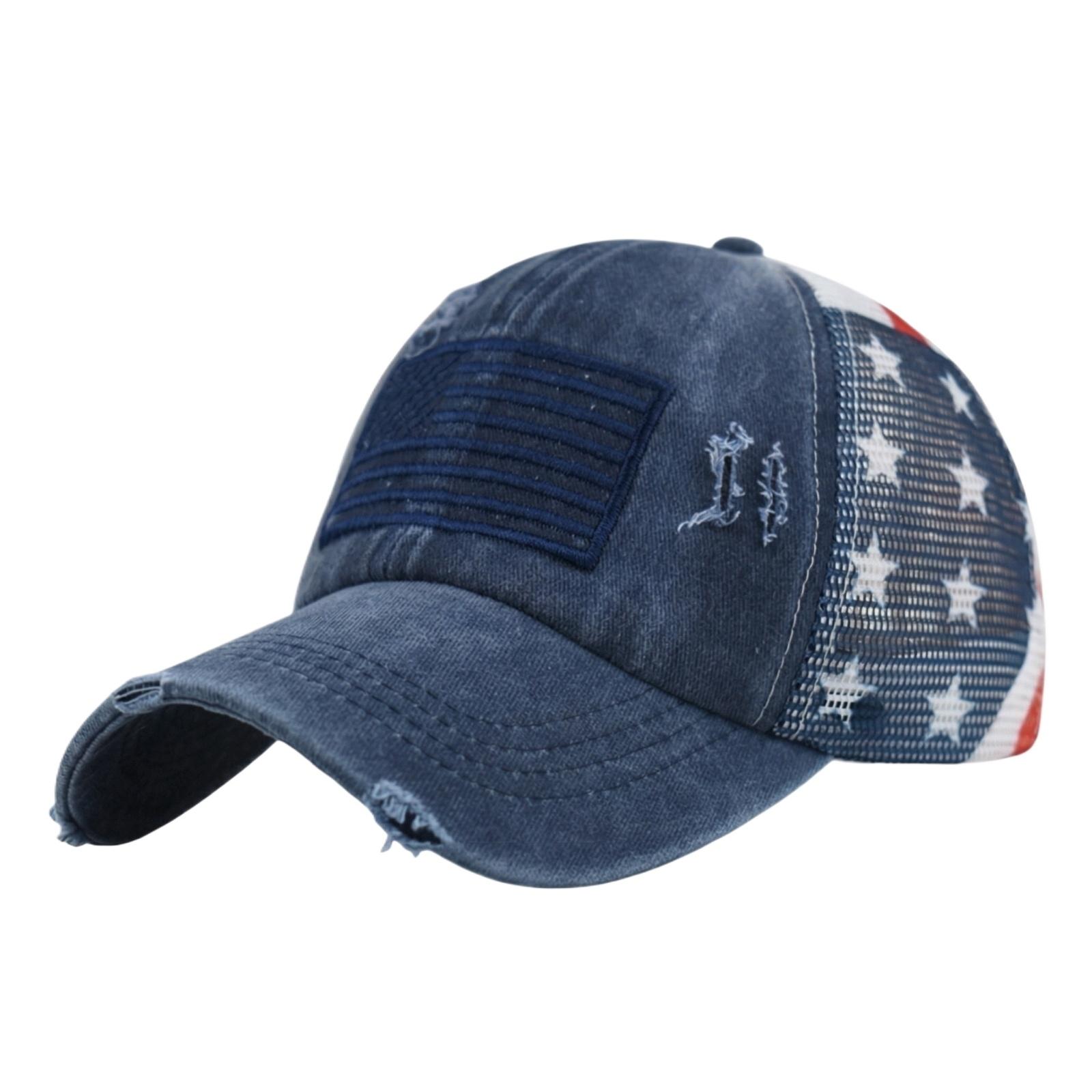 Embroidered Mesh Cap, Women s Washed Hole Printed Baseball Cap, Sun Shading, Breathable Ponytail, Cap One Size