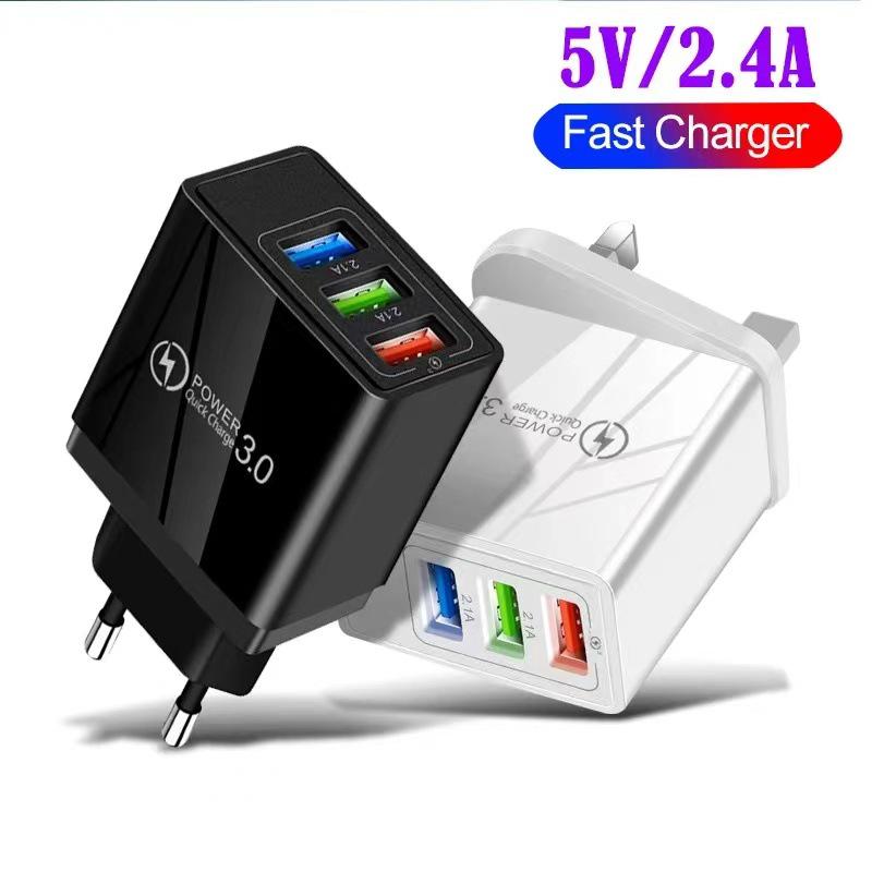 

Luminous 3-USB LED Mobile & Tablet Travel Charger with European, American, UK Plug Adapters UK All Black