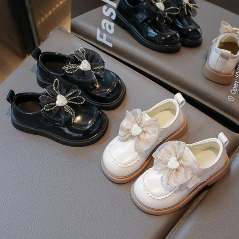 Girls Black Princess Leather Shoes Kids Fashion Loafers Stylish Flat Shoes for Spring