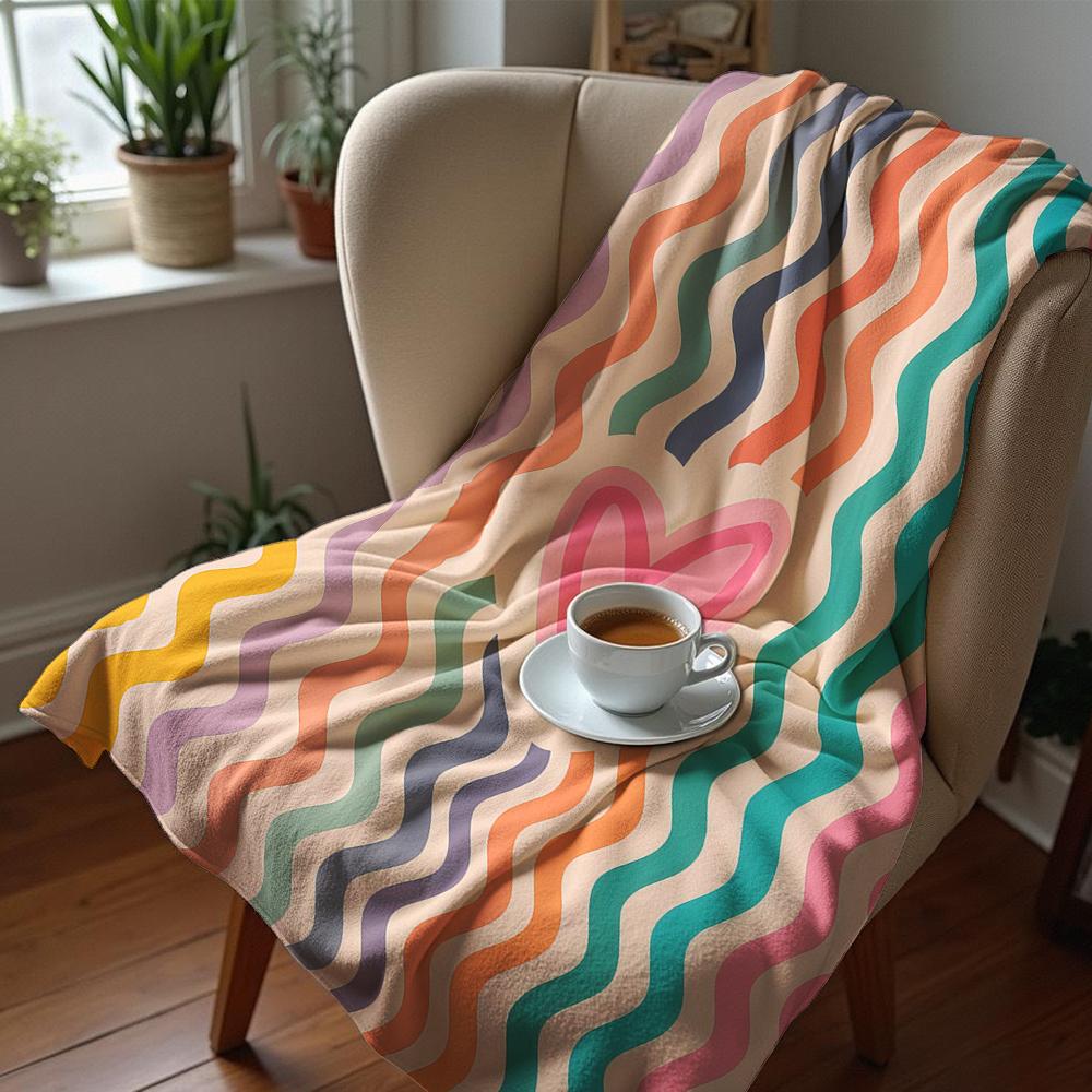 Rainbow Wave Heart Cartoon Anime Print Flannel Blanket Soft Warm Throw For Kids Bedroom Sofa Bed Christmas Office Car