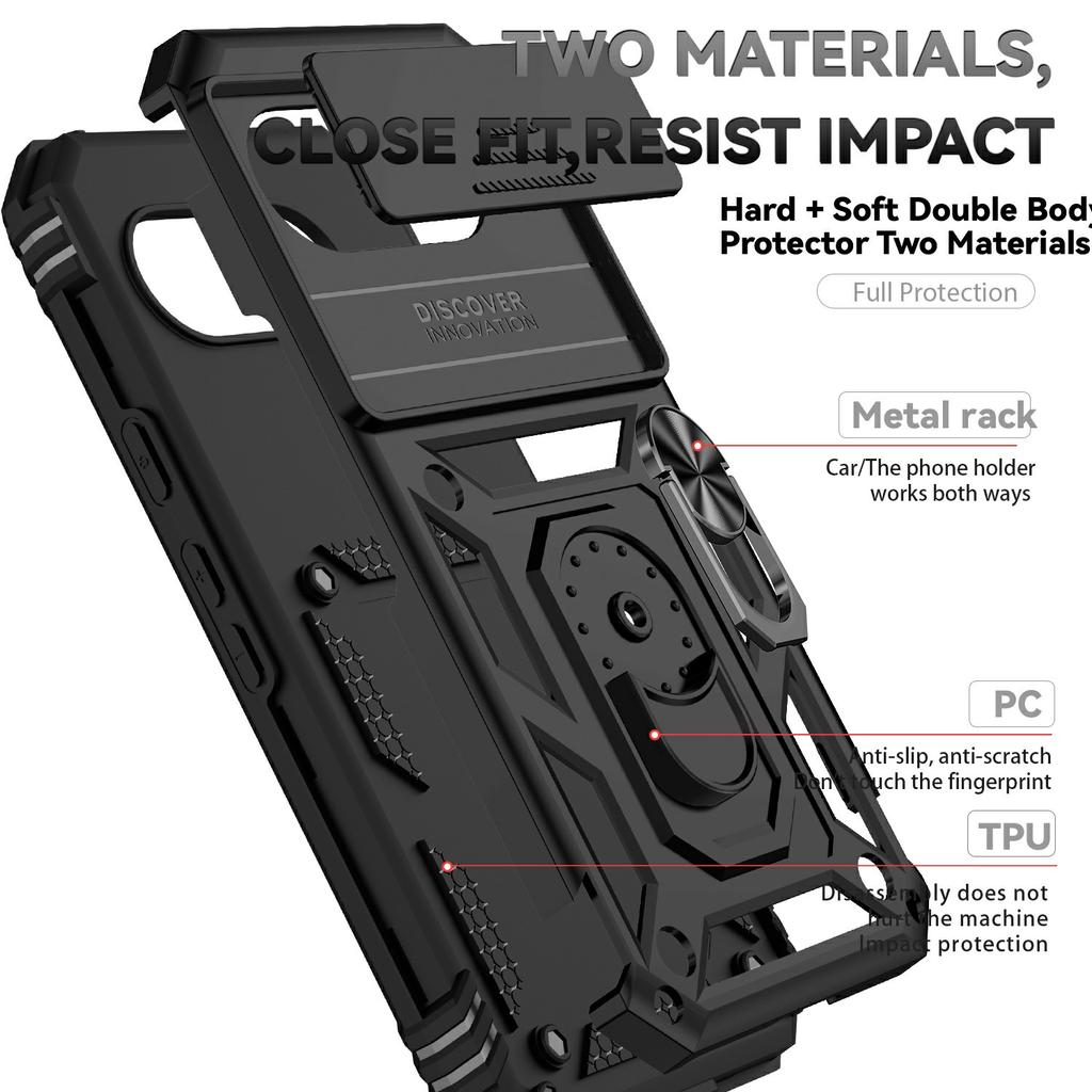 For Google Pixel 9a Case PC + TPU Phone Cover with Lens Protection Kickstand