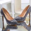 Women's High-heeled Single Shoes Fashion Sequined Banquet Wedding Shoes Waterproof Table Fine Heel Shallow Mouth Large Size Four-season Shoes