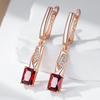 Shiny Square Red Natural Zircon Dangle Earrings For Women  Rose Gold Color High Quality Daily Fine Vintage Jewelry