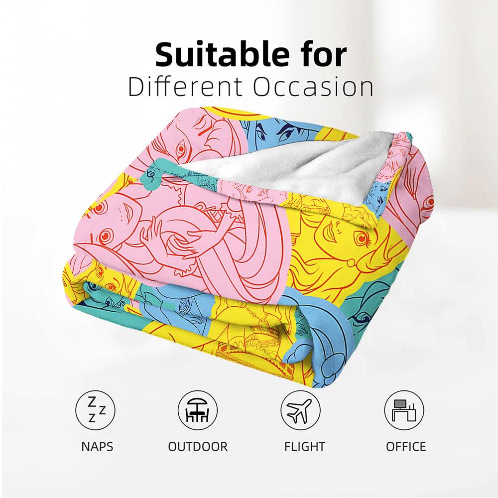 Princess Line Art Anime Cartoon Flannel Blanket Soft Warm Throw for Bedroom Sofa Car Kids Holiday Gift