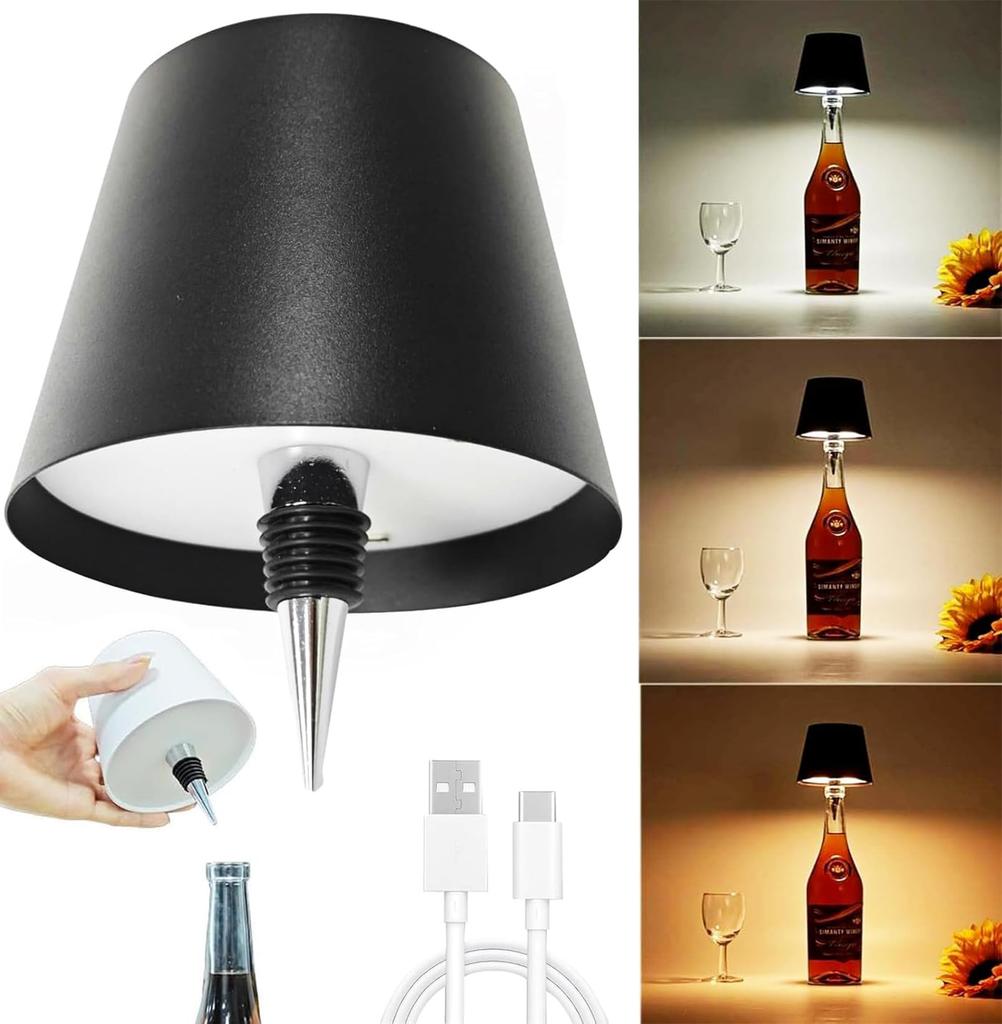 USB Charge Bottle Table Lamp Touch Control of 3 Colors and Stepless Dimming Night Lamp Suitable for Bar Wine Bottles Desk Lights
