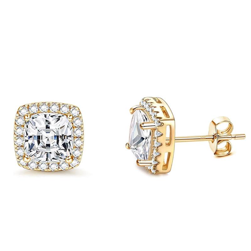 4 pair Stud Earrings for Women Men Gold Plated Hypoallergenic Silver Post Earrings Big Brilliant Simulated Diamond