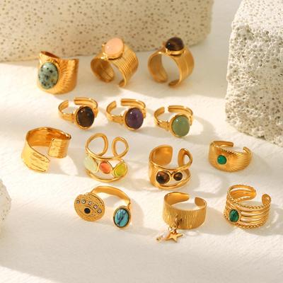 Französischer Retro-Ring aus Edelstahl mit Naturstein - Hochwertiges, nicht verblassendes Titanstahl-Design für Damen