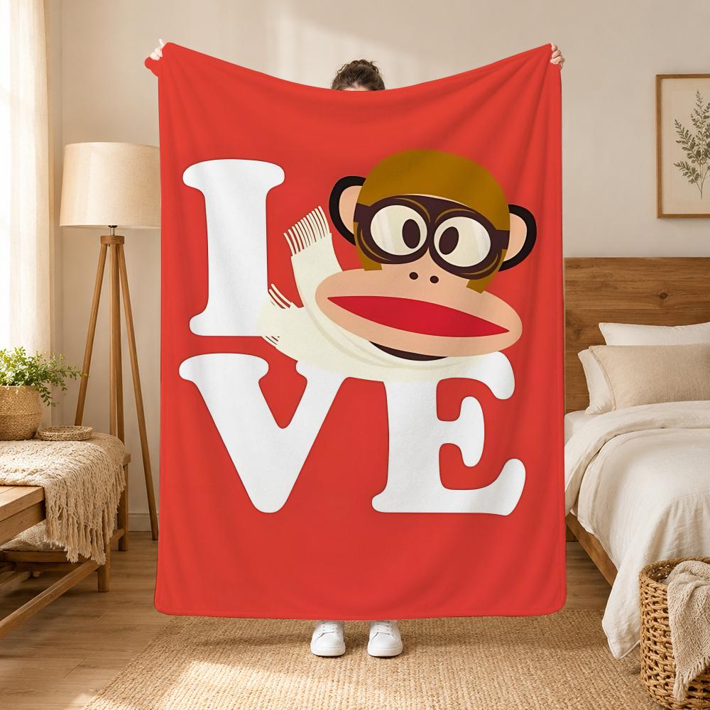 Julius the Monkey Character Throw 240g flannel blanket, suitable for sofas, beds, offices, exquisite gift blankets