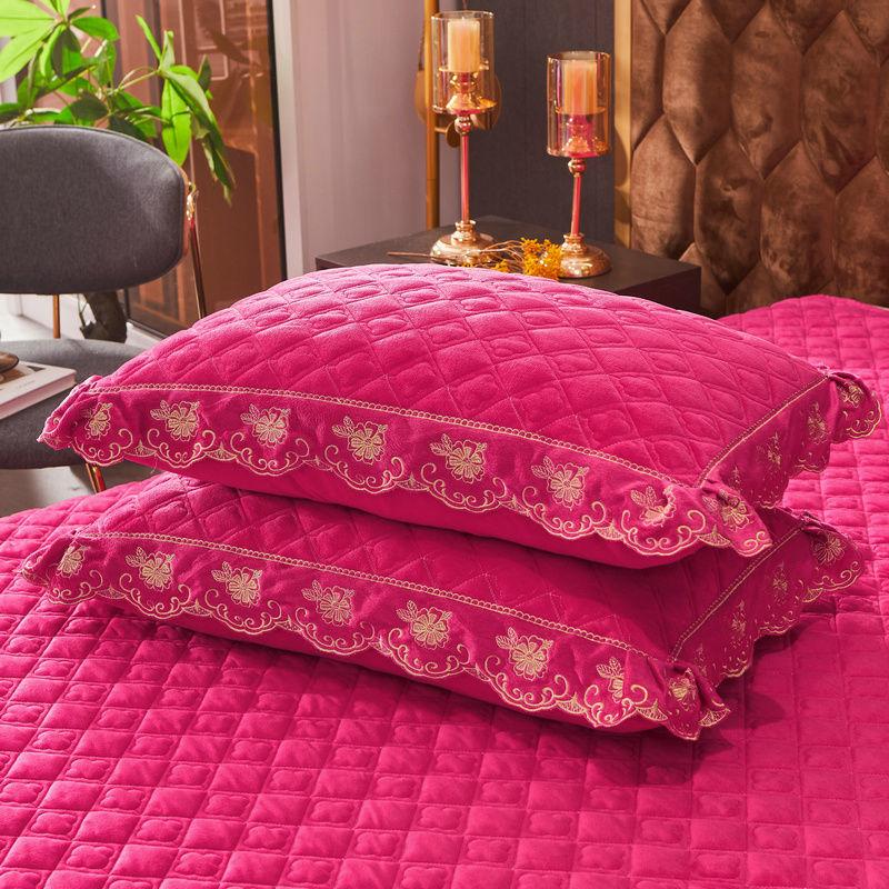 2PC Plaid Crystal Velvet Pillowcase with Zipper Ruffle Deco Soft and Warm Solid Color Rectangle Pillow Cover