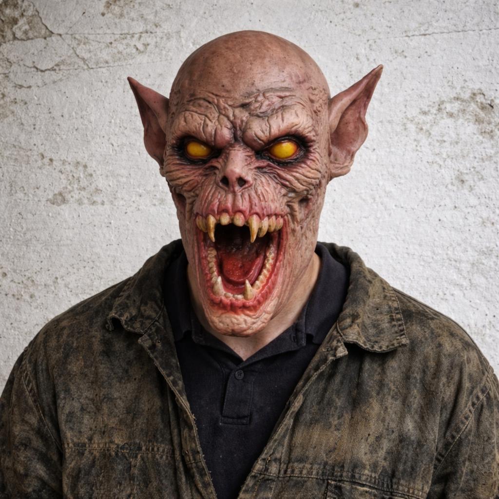 Scary Demon Monster Mask Big Mouth Latex Full Head Mask with Sharp Teeth for Halloween Party Cosplay Costume Adult