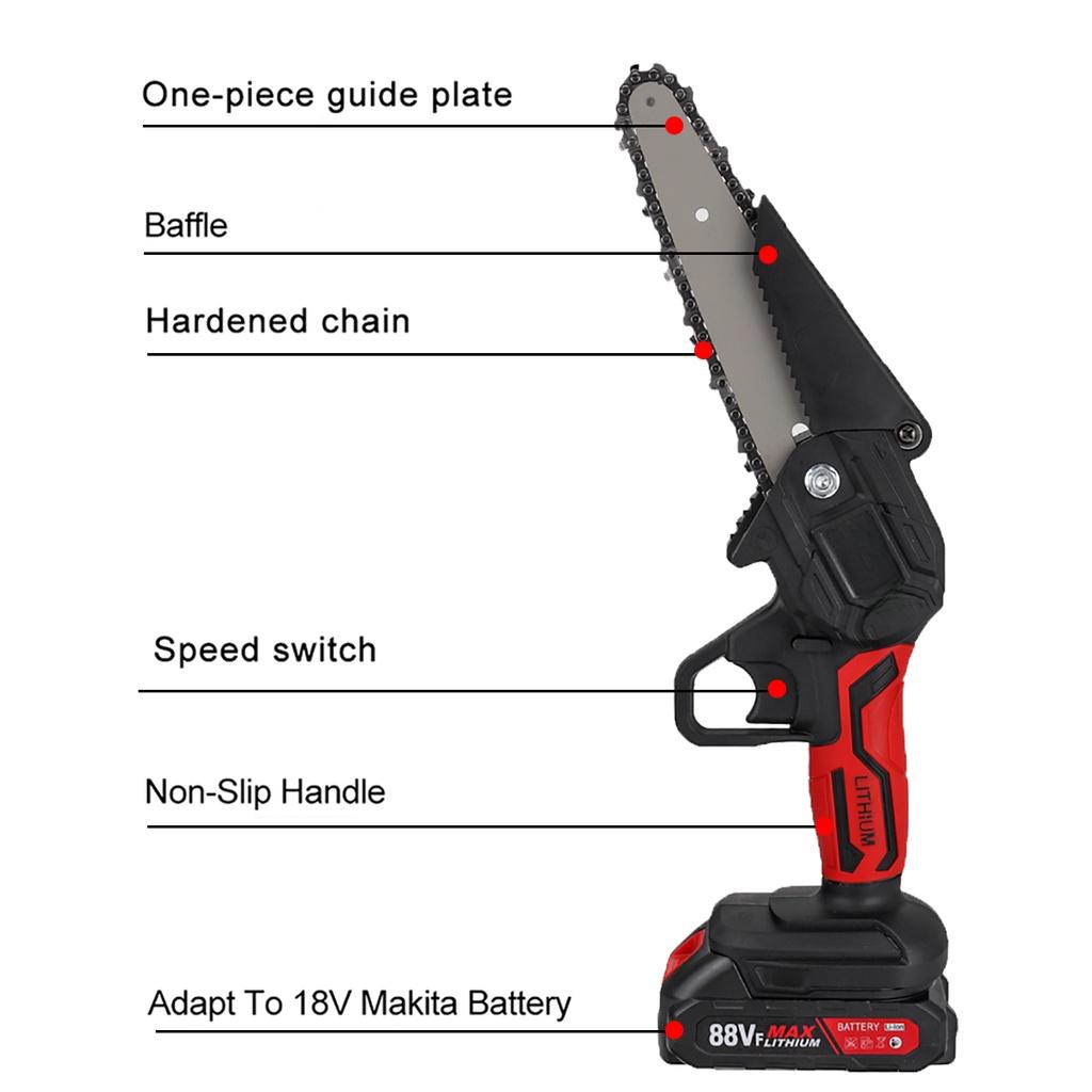6 Inch 88V 3000W Mini Electric Chain Saw Woodworking Cordless Pruning ChainSaw One-handed Garden Tool with Battery
