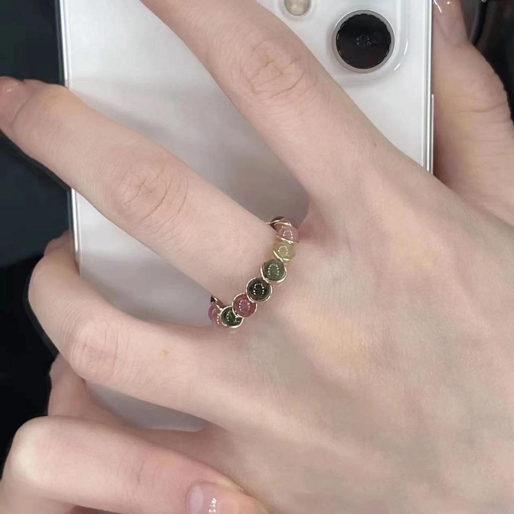 Retro Natural Stone Tourmaline Open Ring – Women's Light Luxury Design Fashion Ring