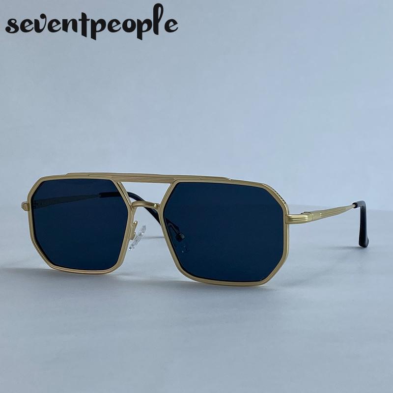 Steampunk Metal Square Sunglasses Men  Luxury Brand Vintage Double Beam Driving Sunglass Trendy Punk Shades For Male UV400