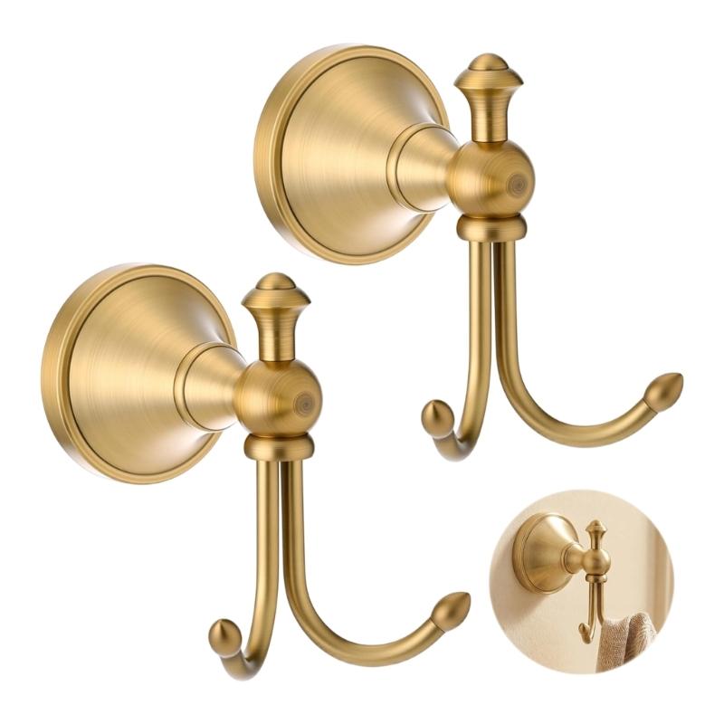 Antiker Messing-Wandhaken Doppelhaken mit gebürstetem Gold-Finish Wandmontierter Handtuch Bademantel Kleiderhaken für Badezimmer Eingangsbereich