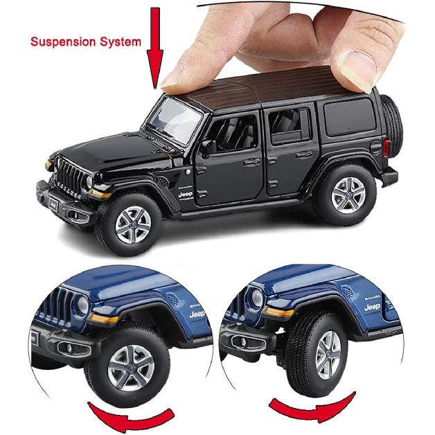 4 Door Wrangler Sahara Hard Top SUV Model Car Diecast Toy Cars 1/32 Scale Metal Vehicle Children's Die-cast Vehicles, Doors Open, Light Sound, Toys