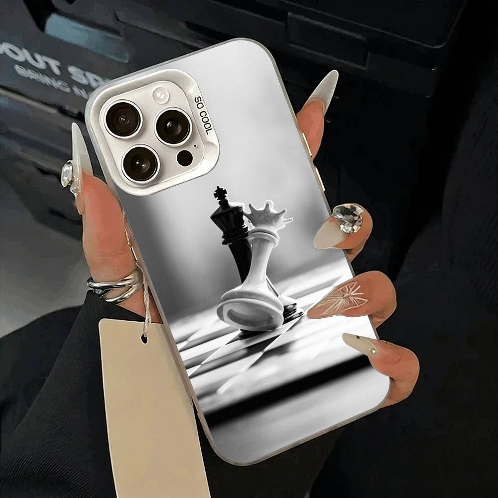 Cool- Chess Art  Phone Case For iPhone 11 12 13 14 15 16Pro Max Plus white Sliver  Phone Cover