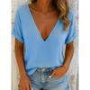 IHUASU Women's Fashion Casual Solid Color Print Short Sleeve V Neck Blouses & Shirts