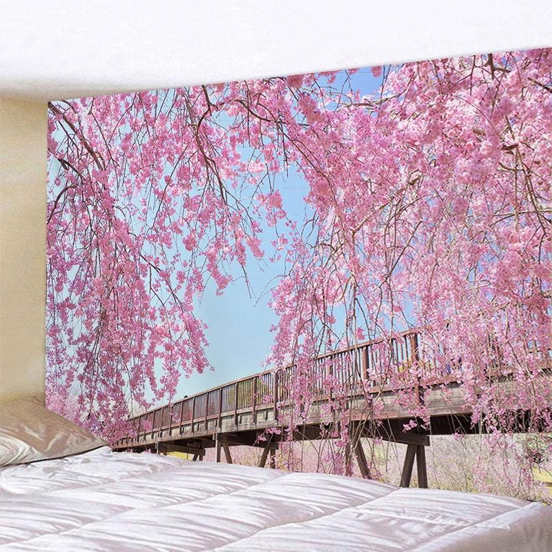 VIKAMA Japanese Cherry Blossom Tapestry Oriental Landscape Wall Hanging Decor for Bedroom Living Room Home Decor