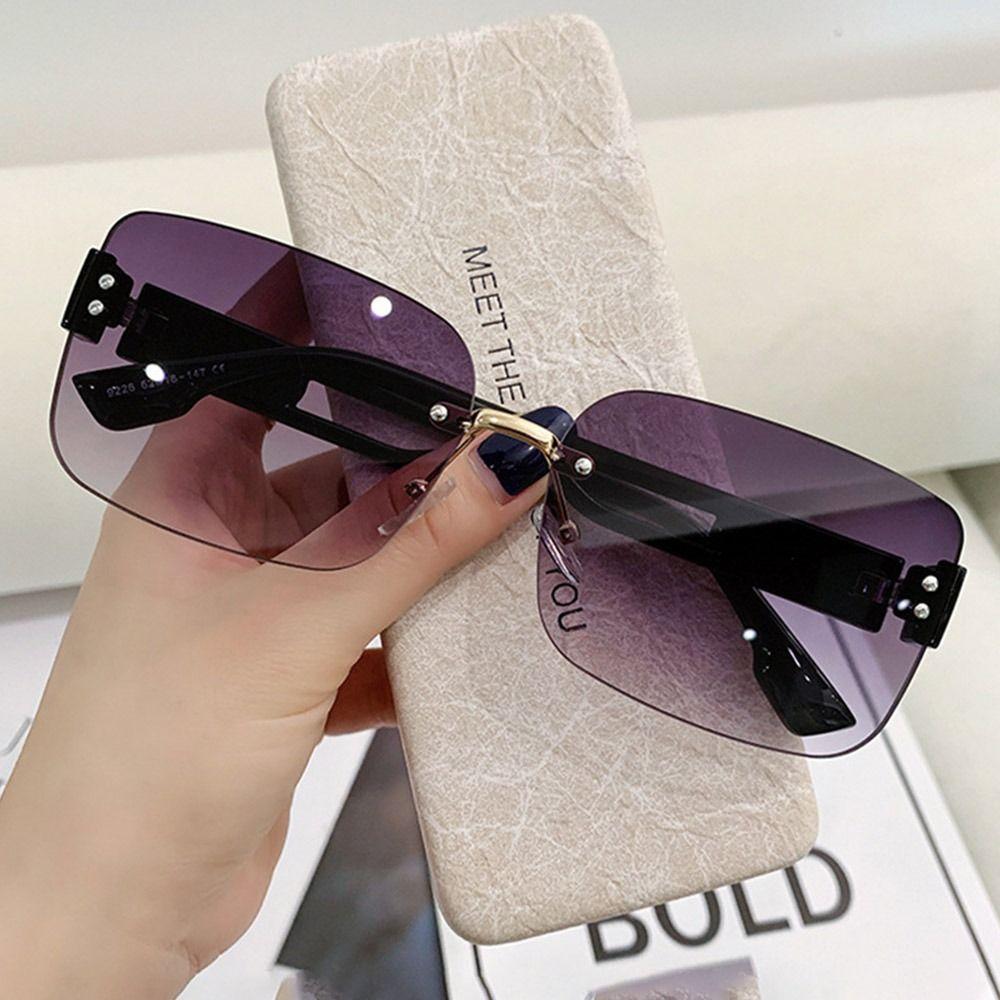 Korean Style Rimless Sunglasses Ins Style UV Protection Frameless Shades Gradient Lenses Rectangular Sun Glasses for Women & Men