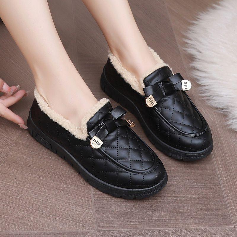 Winter Peas Shoes Women's Plus Velvet Warm Mother Shoes Thickened Soft-soled Non-slip One-step Outer Wear Cotton Shoes
