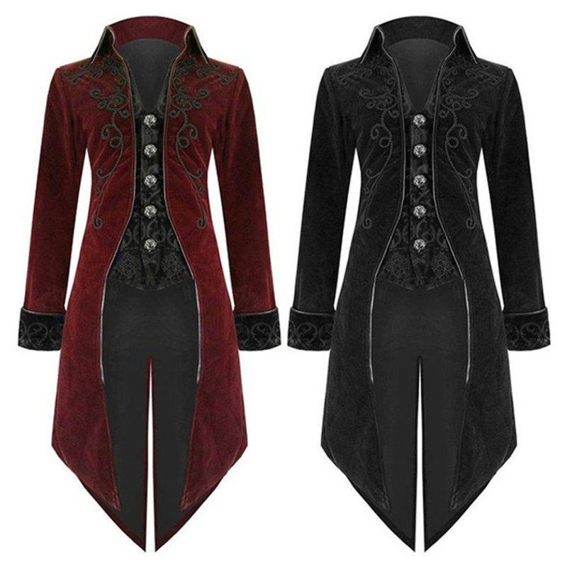 Amazon European and American Plus-Size Tailcoat Medieval Renaissance Retro Clothing Mid-Length Punk Men's Coat