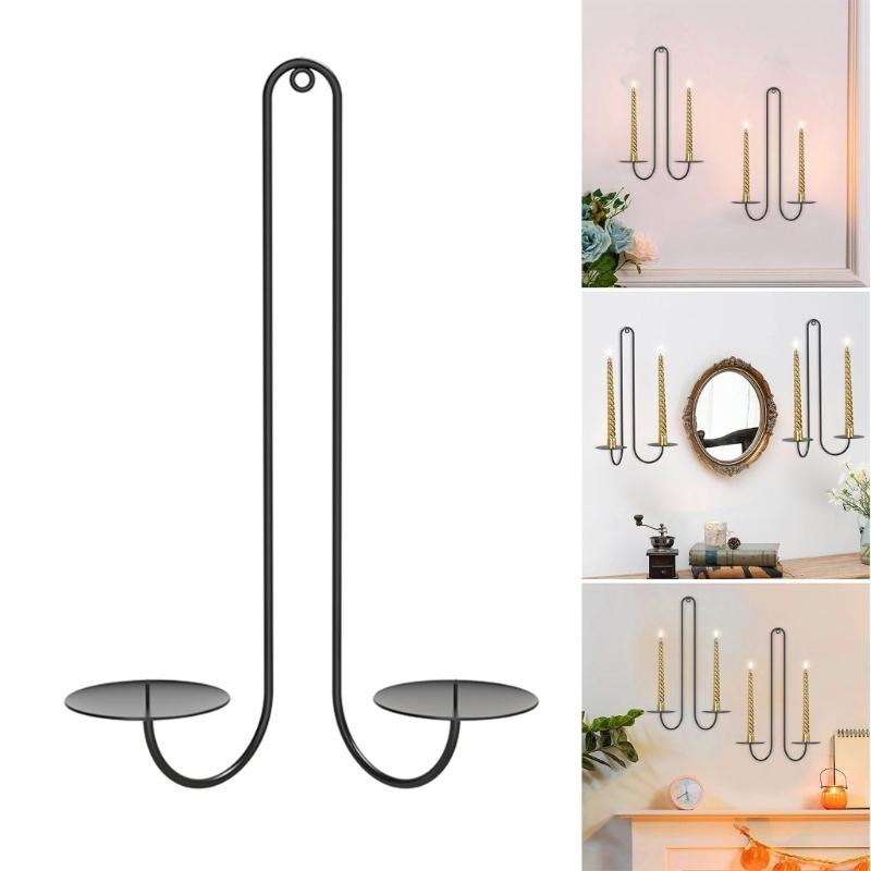Elegant Black Wall Candle Sconces Decorative Double Armed Wall Hanging Iron Candle Holders for Warm Lighting Home Decors