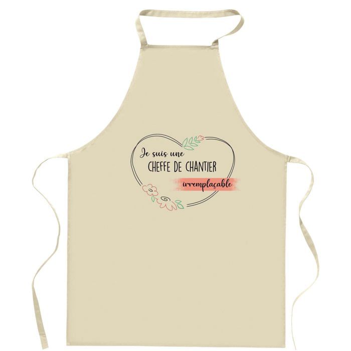 Tablier de cuisine - Cheffe Irremplaçable - Coton résistant - Impression durable DTG - Liens ajustables