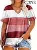 Plus Size 0XL-5XL Women's Fashion Striped Print V-Neck T-Shirt Casual Loose Short Sleeve Summer Tops